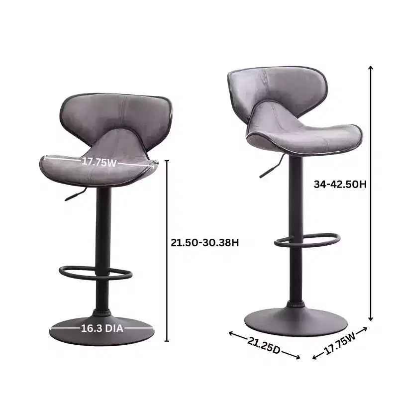 Tabouret de bar pivotant et réglable Masaccio Upholstery Airlift avec base chromée, gris vieilli, lot de 2