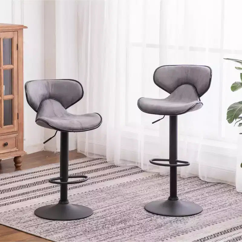 Tabouret de bar pivotant et réglable Masaccio Upholstery Airlift avec base chromée, gris vieilli, lot de 2