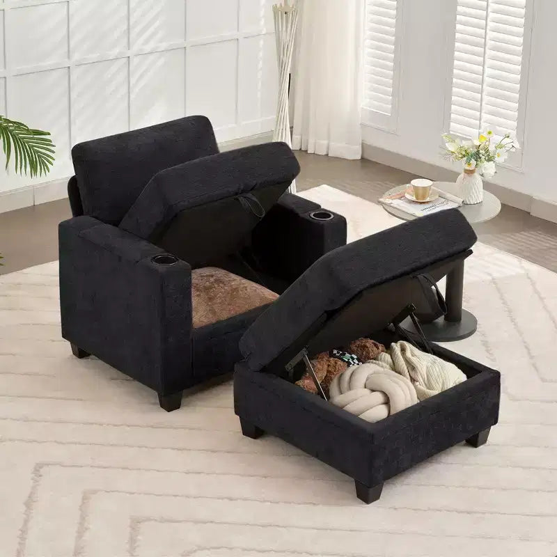 Fauteuil d'appoint en chenille avec pouf, fauteuil de canapé rembourré confortable avec accoudoirs pour salon et chambre