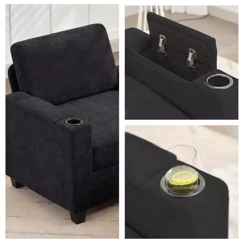 Fauteuil d'appoint en chenille avec pouf, fauteuil de canapé rembourré confortable avec accoudoirs pour salon et chambre