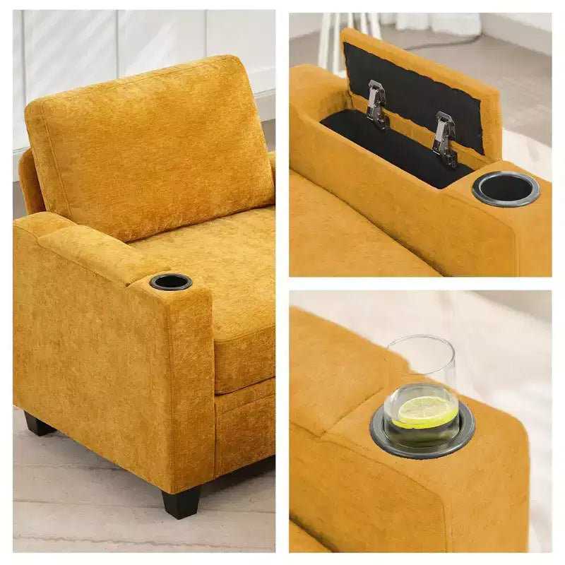 Fauteuil d'appoint en chenille avec pouf, fauteuil de canapé rembourré confortable avec accoudoirs pour salon et chambre