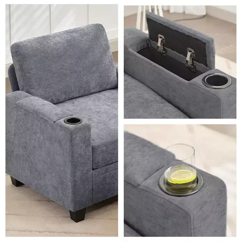 Fauteuil d'appoint en chenille avec pouf, fauteuil de canapé rembourré confortable avec accoudoirs pour salon et chambre