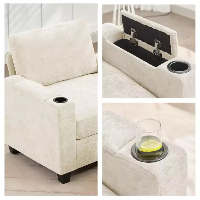 Fauteuil d'appoint en chenille avec pouf, fauteuil de canapé rembourré confortable avec accoudoirs pour salon et chambre