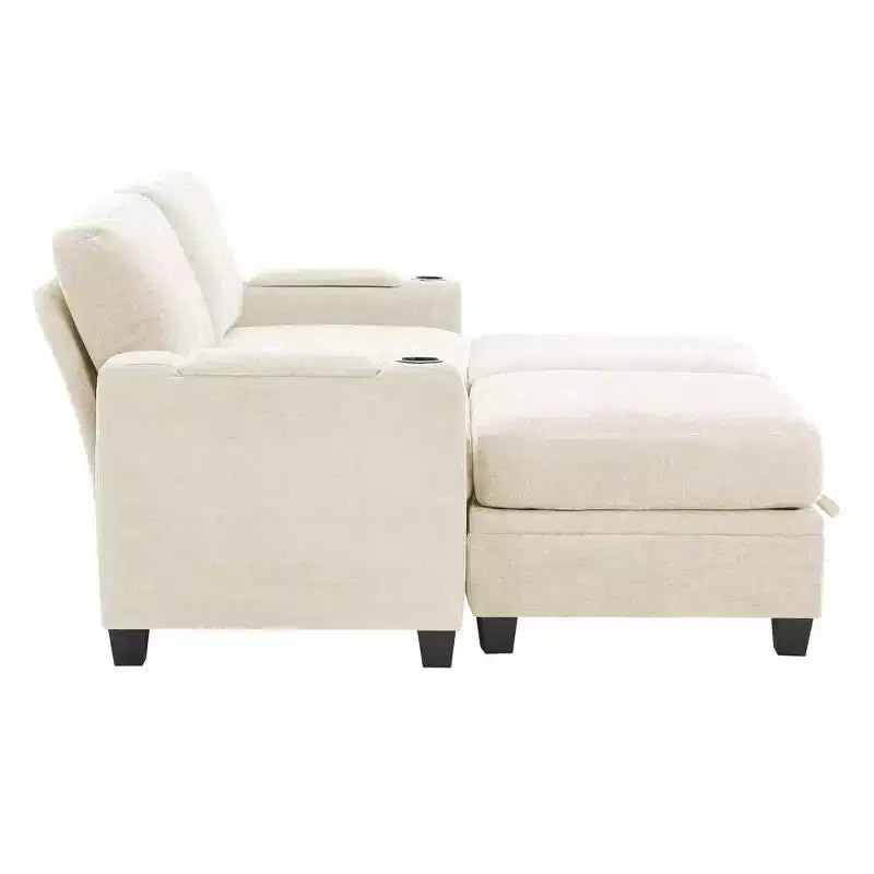 Fauteuil d'appoint en chenille avec pouf, fauteuil de canapé rembourré confortable avec accoudoirs pour salon et chambre