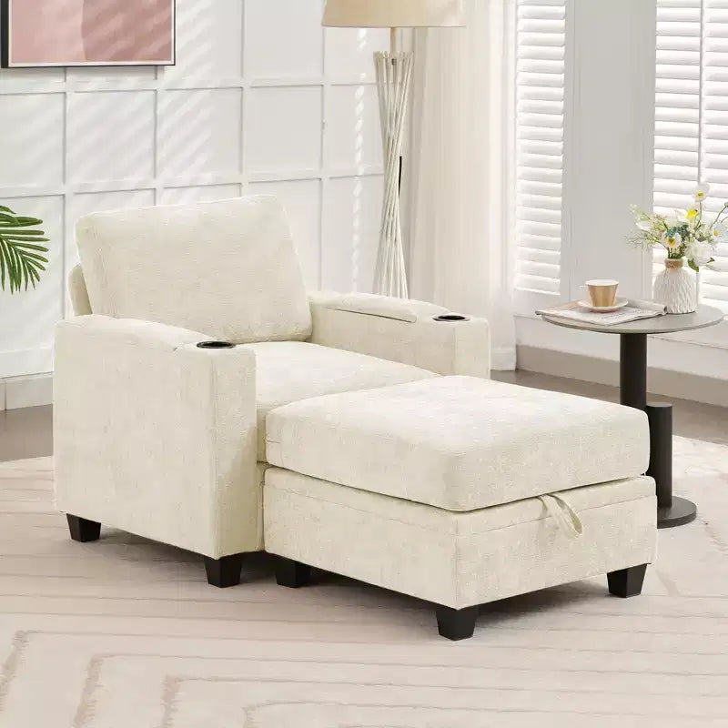 Fauteuil d'appoint en chenille avec pouf, fauteuil de canapé rembourré confortable avec accoudoirs pour salon et chambre