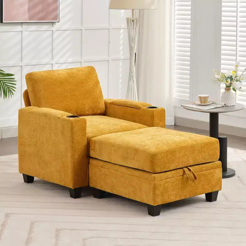 Fauteuil d'appoint en chenille avec pouf, fauteuil de canapé rembourré confortable avec accoudoirs pour salon et chambre