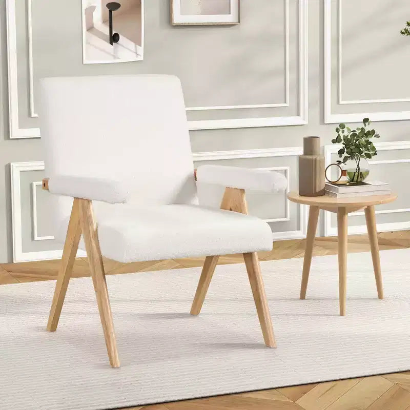 Fauteuil d'appoint moderne du milieu du siècle 1/2 pièce avec cadre en bois d'hévéa massif et accoudoirs rembourrés