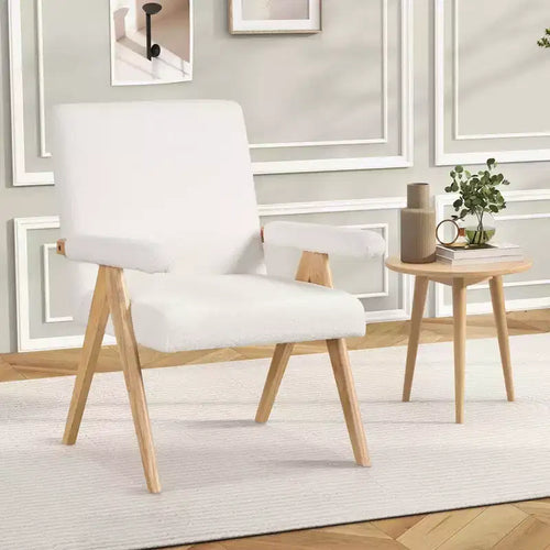 Fauteuil d'appoint moderne du milieu du siècle 1/2 pièce avec cadre en bois d'hévéa massif et accoudoirs rembourrés