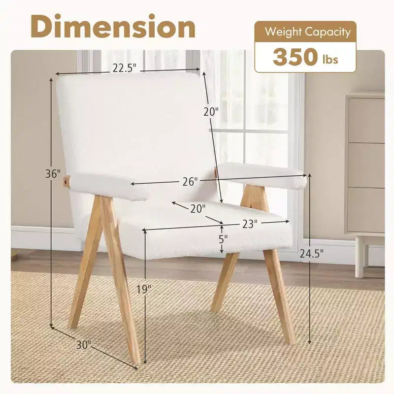 Fauteuil d'appoint moderne du milieu du siècle 1/2 pièce avec cadre en bois d'hévéa massif et accoudoirs rembourrés