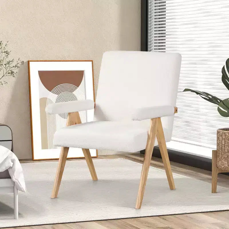 Fauteuil d'appoint moderne du milieu du siècle 1/2 pièce avec cadre en bois d'hévéa massif et accoudoirs rembourrés
