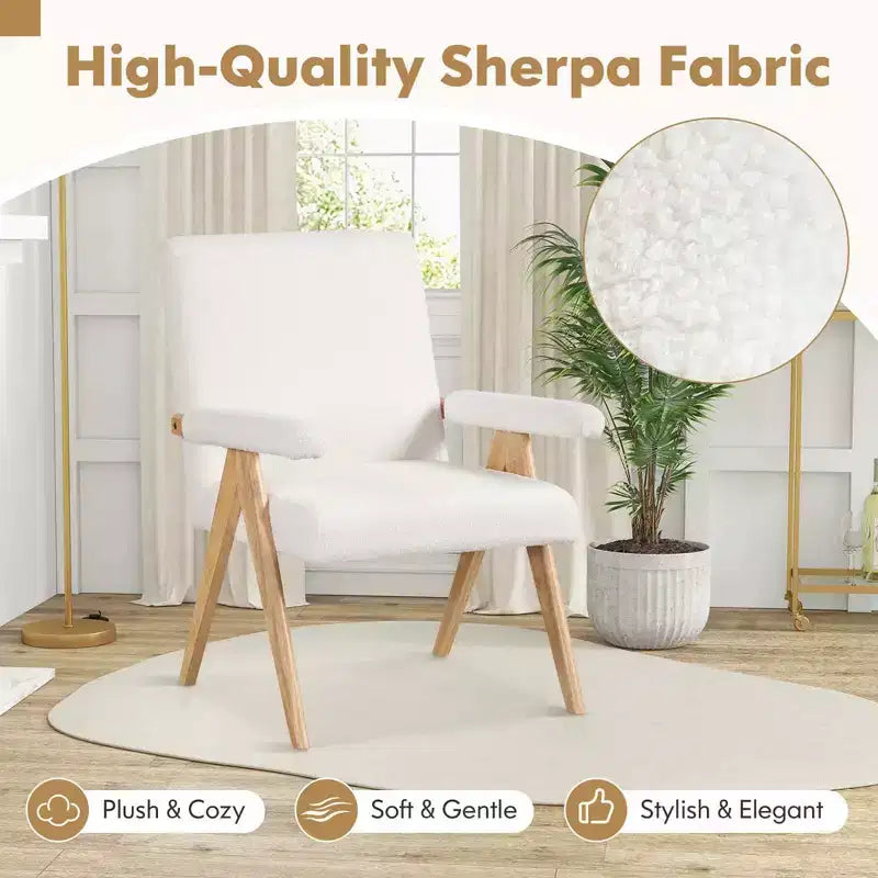 Fauteuil d'appoint moderne du milieu du siècle 1/2 pièce avec cadre en bois d'hévéa massif et accoudoirs rembourrés