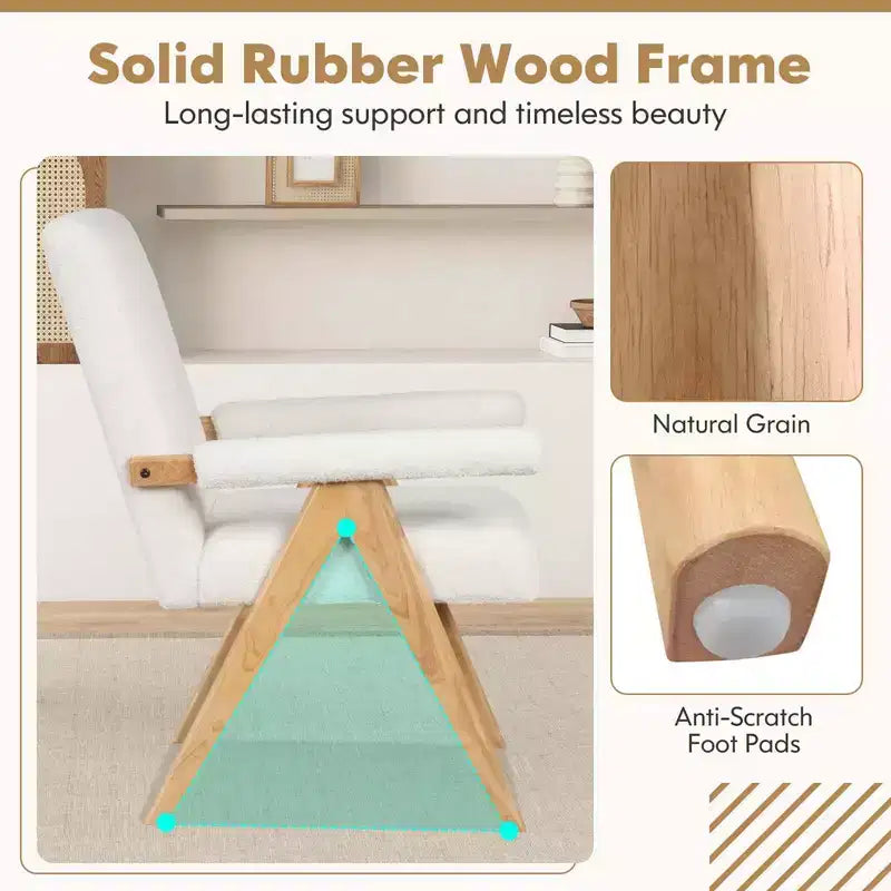 Fauteuil d'appoint moderne du milieu du siècle 1/2 pièce avec cadre en bois d'hévéa massif et accoudoirs rembourrés
