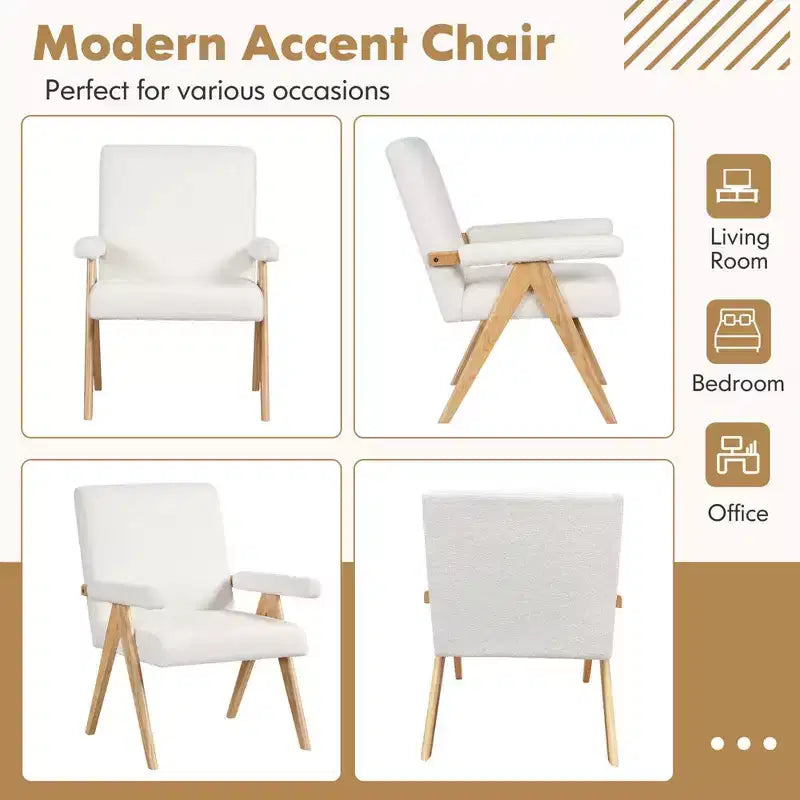 Fauteuil d'appoint moderne du milieu du siècle 1/2 pièce avec cadre en bois d'hévéa massif et accoudoirs rembourrés