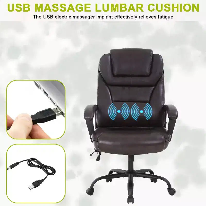 Grand fauteuil de bureau pour personnes fortes avec capacité de 225 kg et revêtement en cuir synthétique, chaise de bureau pour personnes corpulentes