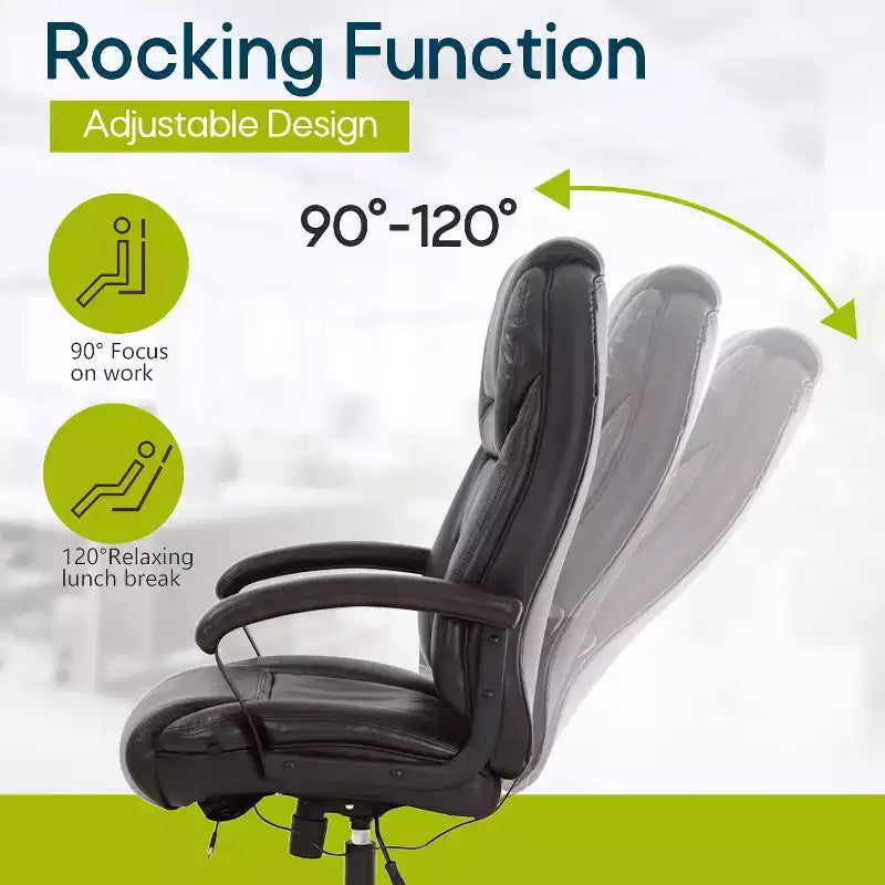 Grand fauteuil de bureau pour personnes fortes avec capacité de 225 kg et revêtement en cuir synthétique, chaise de bureau pour personnes corpulentes