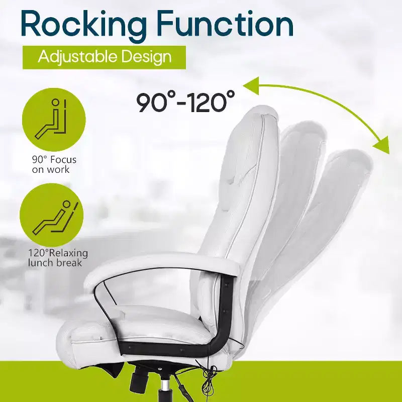 Grand fauteuil de bureau pour personnes fortes avec capacité de 225 kg et revêtement en cuir synthétique, chaise de bureau pour personnes corpulentes