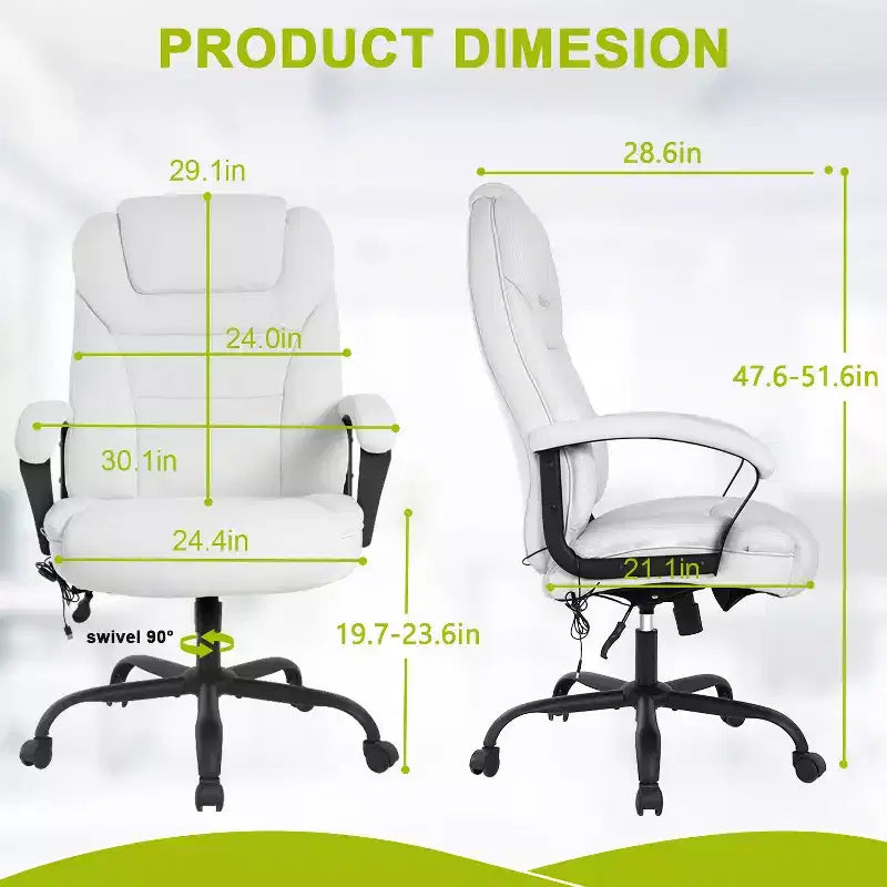 Grand fauteuil de bureau pour personnes fortes avec capacité de 225 kg et revêtement en cuir synthétique, chaise de bureau pour personnes corpulentes