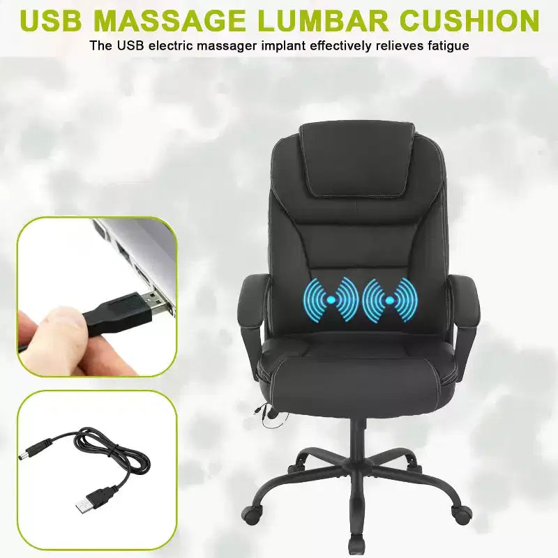 Grand fauteuil de bureau pour personnes fortes avec capacité de 225 kg et revêtement en cuir synthétique, chaise de bureau pour personnes corpulentes