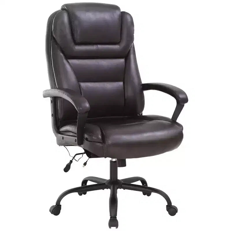 Grand fauteuil de bureau pour personnes fortes avec capacité de 225 kg et revêtement en cuir synthétique, chaise de bureau pour personnes corpulentes