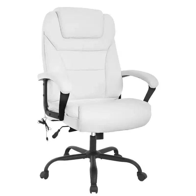 Grand fauteuil de bureau pour personnes fortes avec capacité de 225 kg et revêtement en cuir synthétique, chaise de bureau pour personnes corpulentes