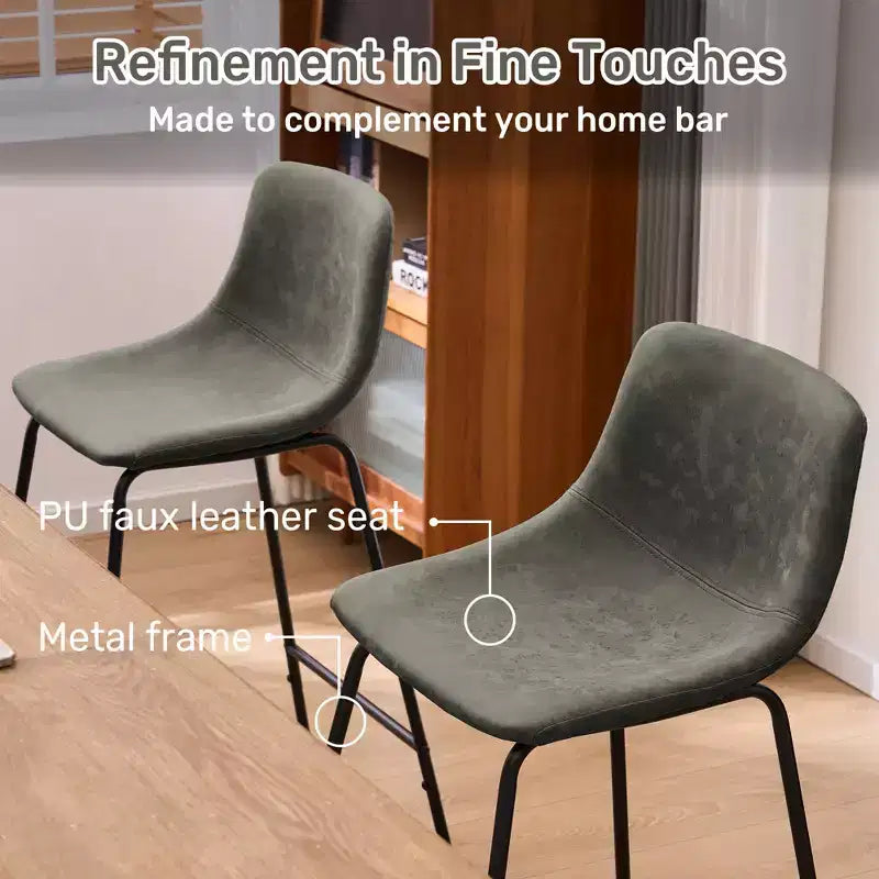 Tabourets de bar hauteur comptoir en fausse peau de mouton, lot de 2, tabourets de bar rembourrés avec repose-pieds, Vert, 30