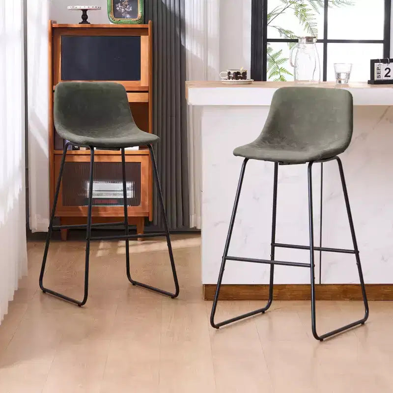 Tabourets de bar hauteur comptoir en fausse peau de mouton, lot de 2, tabourets de bar rembourrés avec repose-pieds, Vert, 30