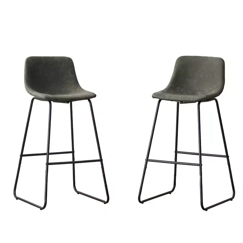 Tabourets de bar hauteur comptoir en fausse peau de mouton, lot de 2, tabourets de bar rembourrés avec repose-pieds, Vert, 30