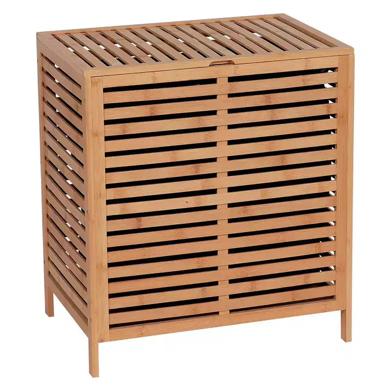 Panier à linge en bambou French Home Goods avec couvercle, sac amovible, design à ventilation à lattes, grand panier de rangement