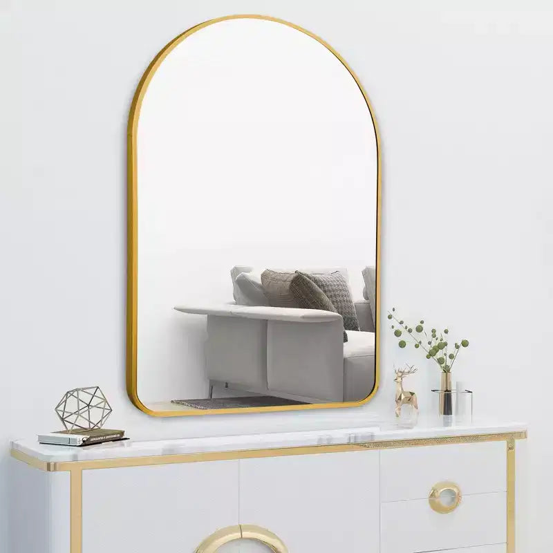 Miroir mural arqué pour salle de bain avec cadre métallique à coins arrondis pour décoration murale, lot de 2