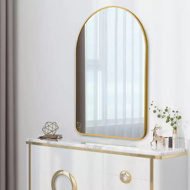 Miroir mural arqué pour salle de bain avec cadre métallique à coins arrondis pour décoration murale, lot de 2