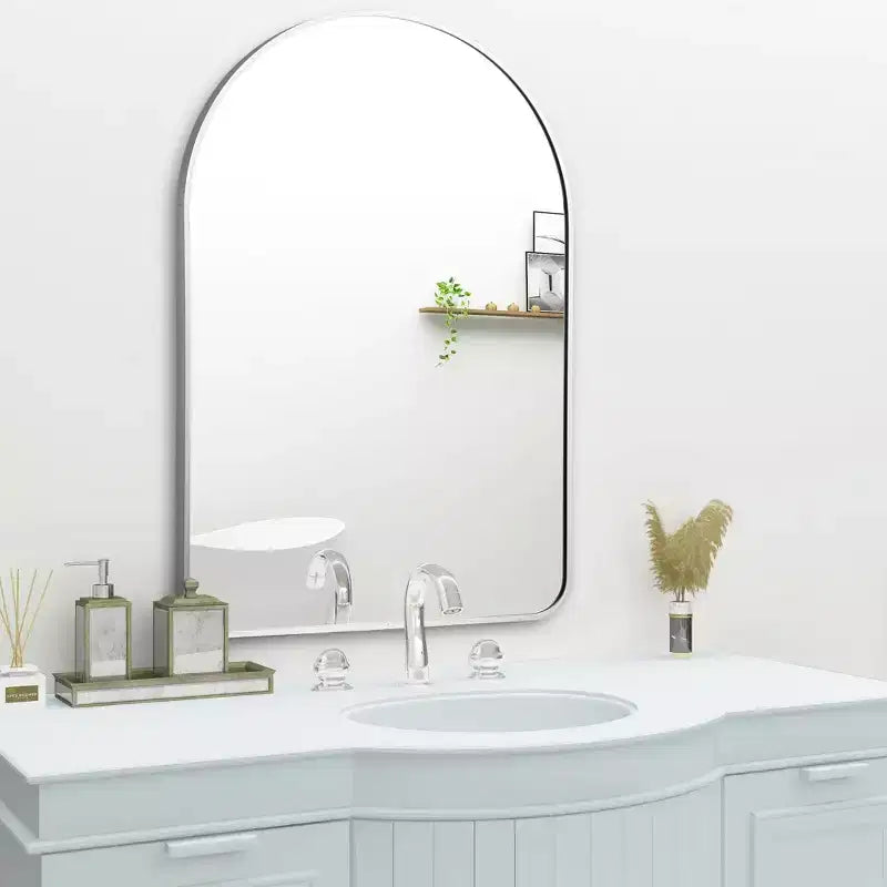 Miroir mural arqué pour salle de bain avec cadre métallique à coins arrondis pour décoration murale, lot de 2