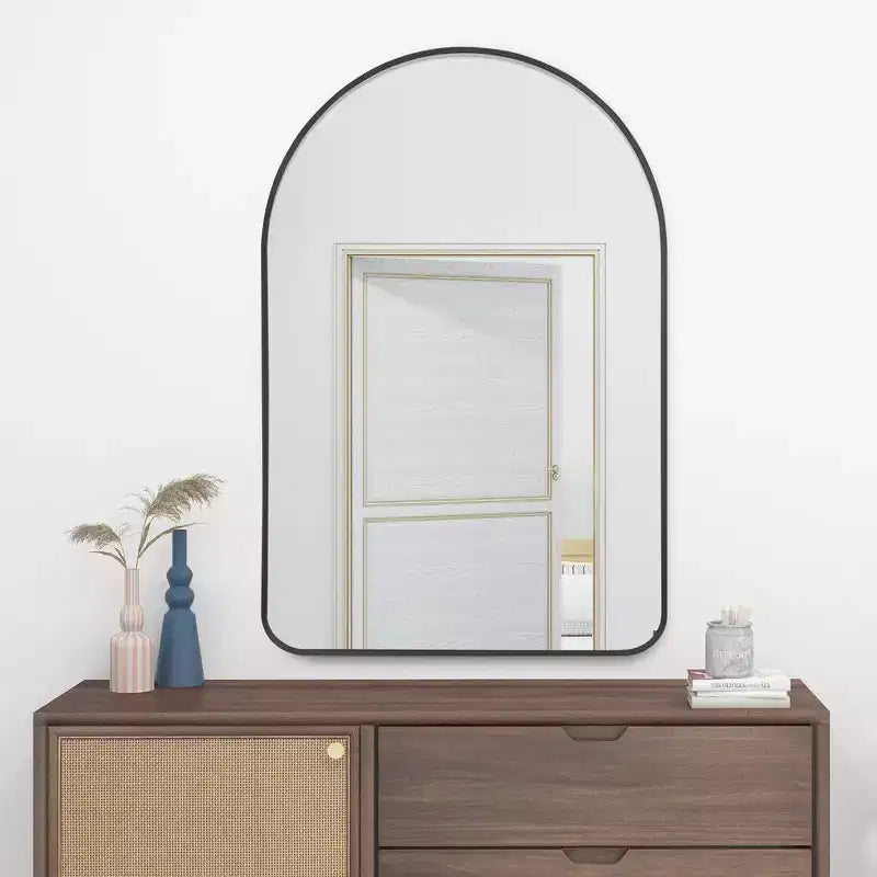 Miroir mural arqué pour salle de bain avec cadre métallique à coins arrondis pour décoration murale, lot de 2