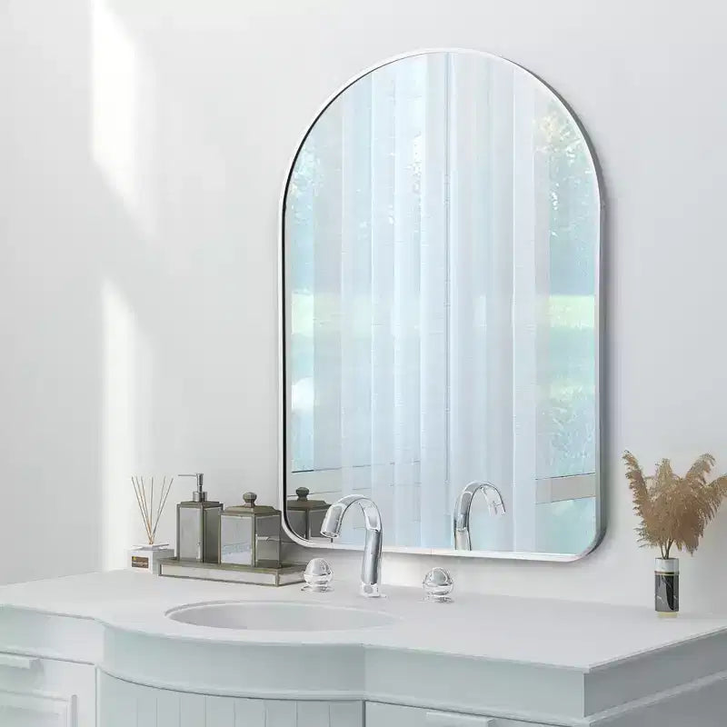 Miroir mural arqué pour salle de bain avec cadre métallique à coins arrondis pour décoration murale, lot de 2