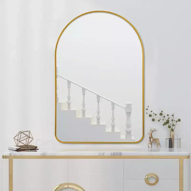 Miroir mural arqué pour salle de bain avec cadre métallique à coins arrondis pour décoration murale, lot de 2