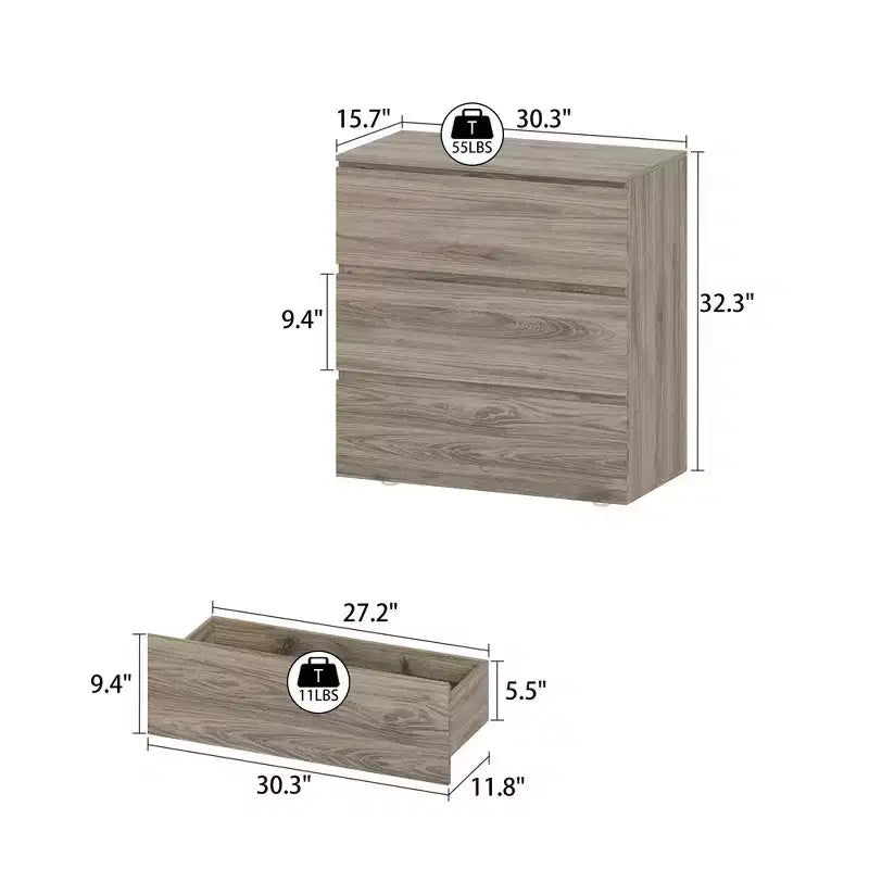 Commode à trois tiroirs, commode moderne pour chambre à coucher