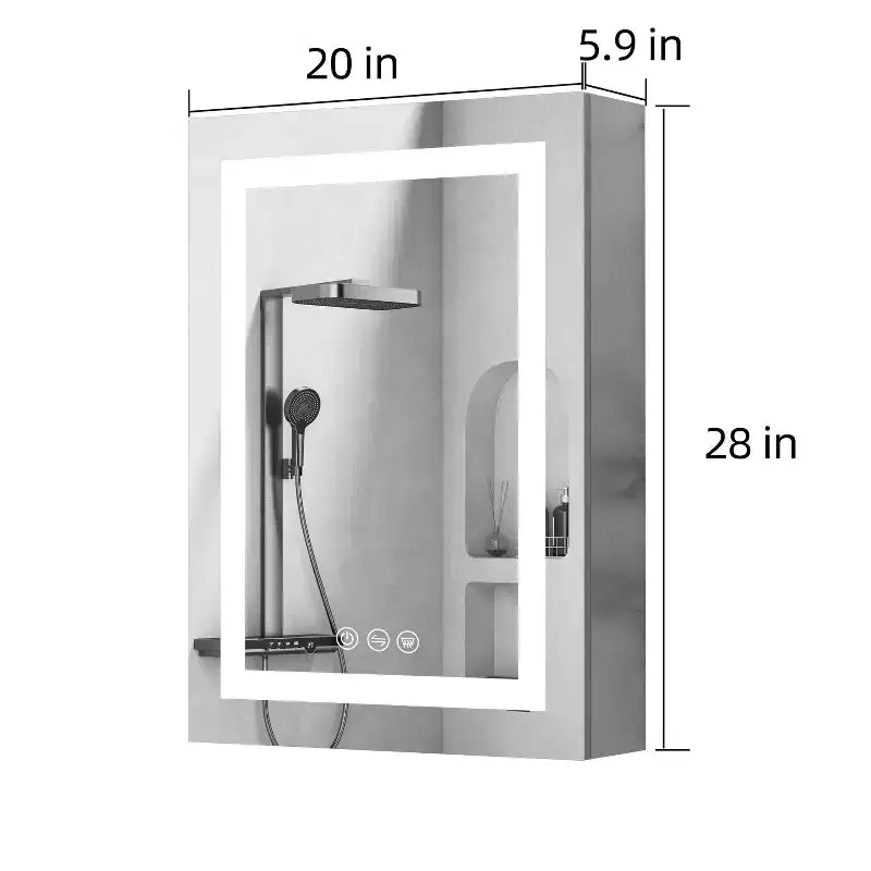 Armoire à pharmacie avec miroirs et lumières, meuble de salle de bain mural lumineux, antibuée, intensité variable, aluminium, argent