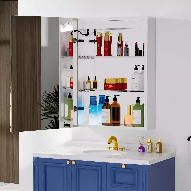 Armoire à pharmacie avec miroirs et lumières, meuble de salle de bain mural lumineux, antibuée, intensité variable, aluminium, argent
