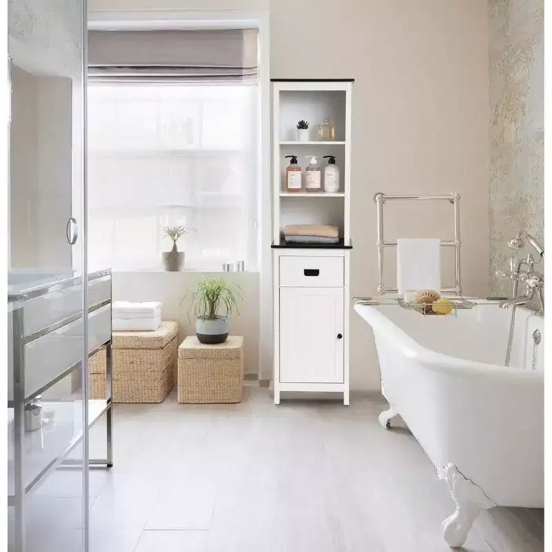 Meuble colonne de salle de bain 63 po en bois blanc