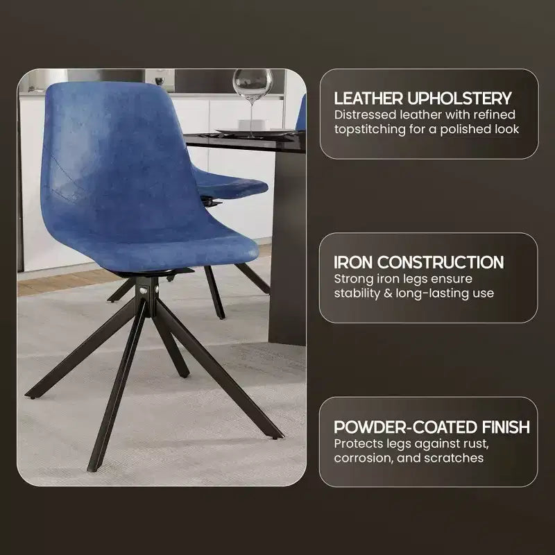 Chaise de salle à manger pivotante en cuir moderne Markley, assise rembourrée avec pieds en métal, chaise d'appoint confortable pour cuisine, salle à manger ou café