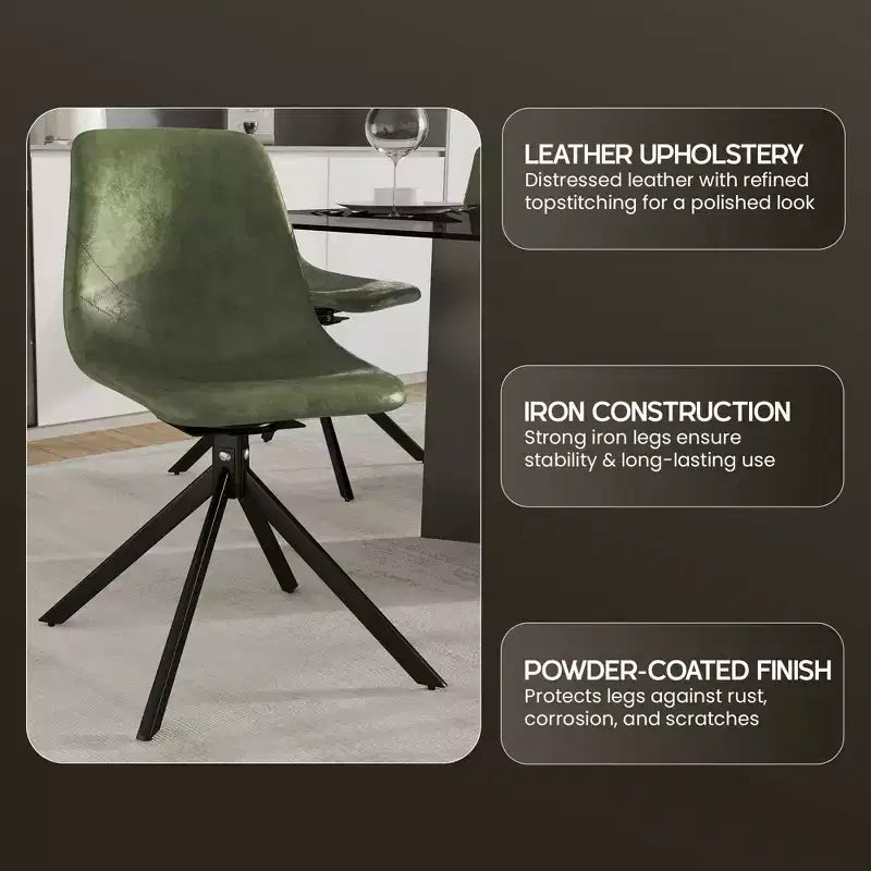 Chaise de salle à manger pivotante en cuir moderne Markley, assise rembourrée avec pieds en métal, chaise d'appoint confortable pour cuisine, salle à manger ou café
