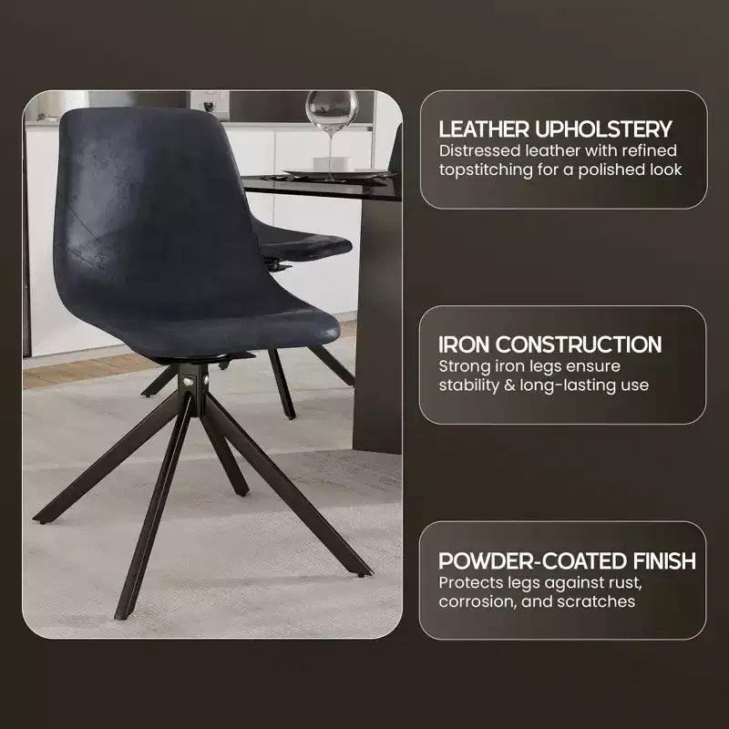 Chaise de salle à manger pivotante en cuir moderne Markley, assise rembourrée avec pieds en métal, chaise d'appoint confortable pour cuisine, salle à manger ou café