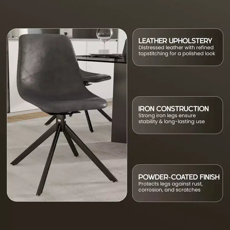 Chaise de salle à manger pivotante en cuir moderne Markley, assise rembourrée avec pieds en métal, chaise d'appoint confortable pour cuisine, salle à manger ou café