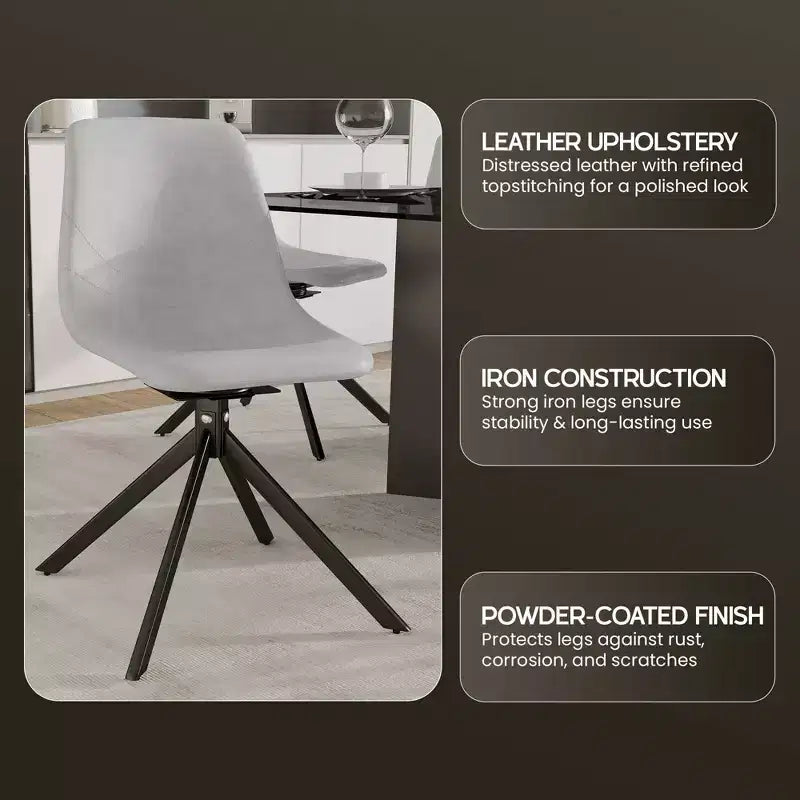 Chaise de salle à manger pivotante en cuir moderne Markley, assise rembourrée avec pieds en métal, chaise d'appoint confortable pour cuisine, salle à manger ou café