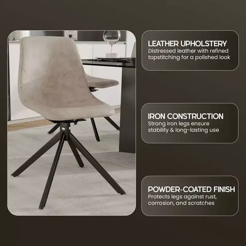 Chaise de salle à manger pivotante en cuir moderne Markley, assise rembourrée avec pieds en métal, chaise d'appoint confortable pour cuisine, salle à manger ou café