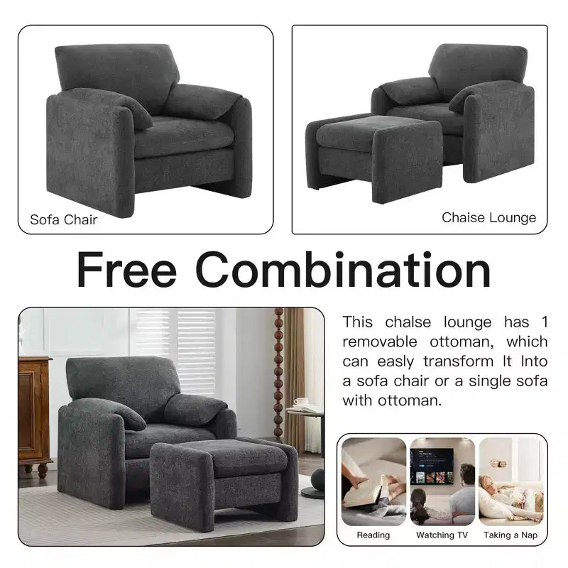 Ottoman confort surdimensionné en velours chenille pour chambre à coucher, salon, chambre d'enfant
