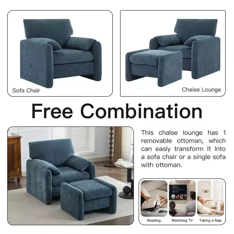 Ottoman confort surdimensionné en velours chenille pour chambre à coucher, salon, chambre d'enfant