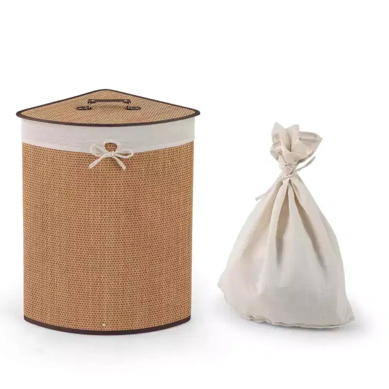 Panier à linge d'angle en bambou, bac à linge, sac de rangement en tissu, bambou