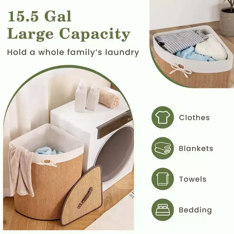 Panier à linge d'angle en bambou, bac à linge, sac de rangement en tissu, bambou