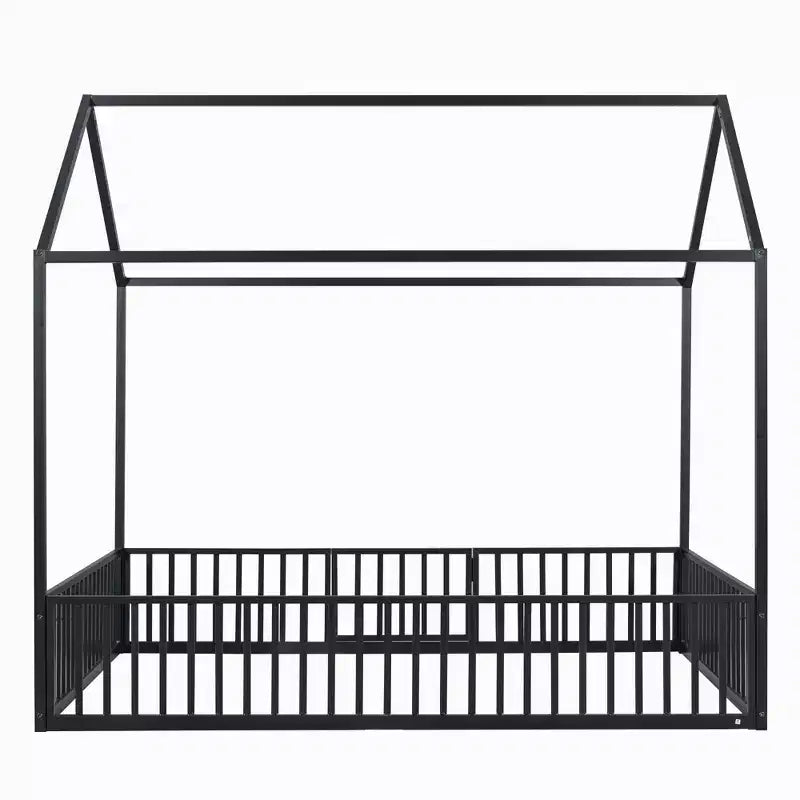 Lit cabane en métal au design élégant avec clôture et porte