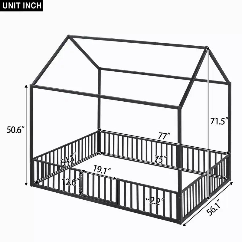 Lit cabane en métal au design élégant avec clôture et porte